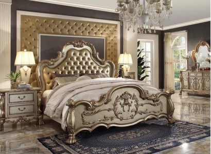 Classic Bed Baroque Chesterfield Rococo Style Hotel Double Leather Antique