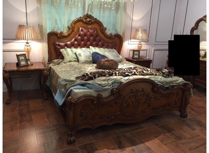 Classic bed Baroque Rococo Chesterfield style double leather hotel beds