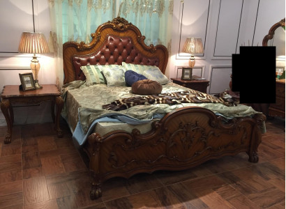 Classic bed Baroque Rococo Chesterfield style double leather hotel beds