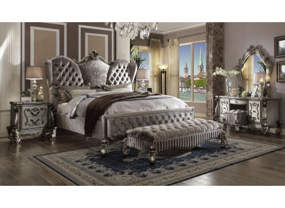 Upholstered bed luxury double bedroom decor baroque wood leather beds