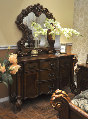 Noble chest of drawers buffet cupboards cabinet + mirror Baroque Rococo sideboard wood new