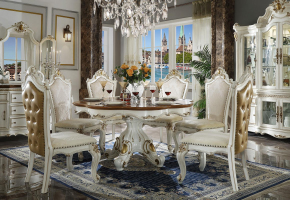 Royal Dining Set Baroque Rococo Style - Table & 8x Chesterfield Chairs