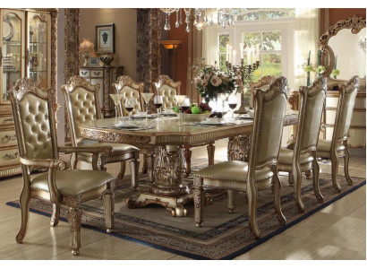 Complete beige dining room set luxurious dining table with leather chairs