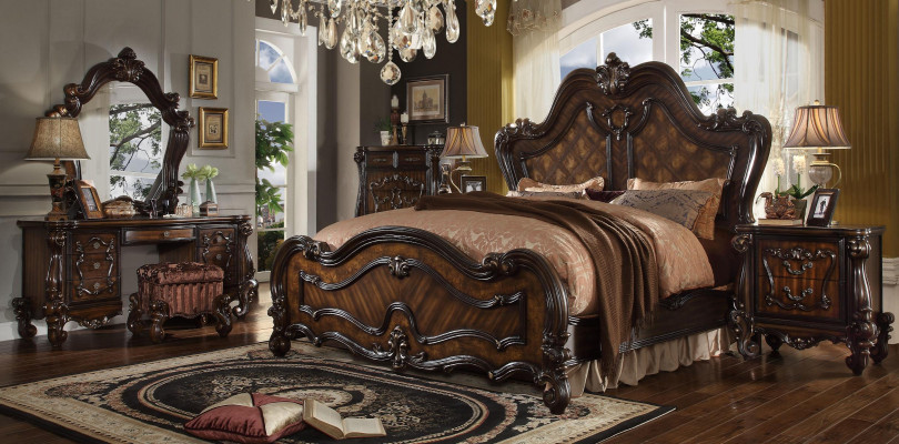 Bedroom Nightstand Set Bed 5-piece Rococo Baroque Antique Style Wood Bed