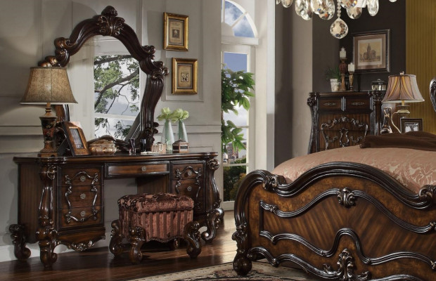 Bedroom Nightstand Set Bed 5-piece Rococo Baroque Antique Style Wood Bed