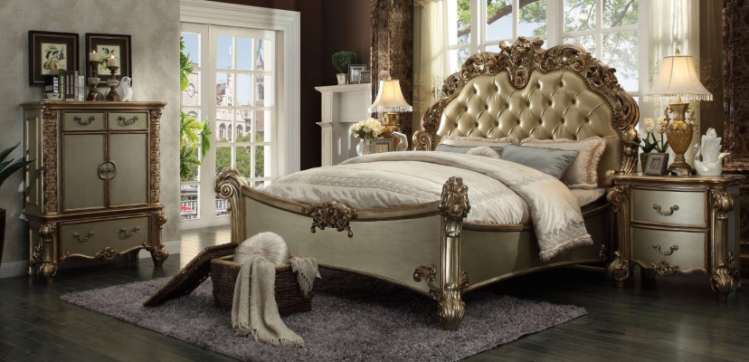Design luxury bedroom set bed 2x nightstands decor dresser suite