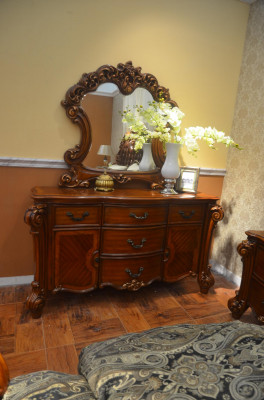 Buffet sideboard dresser mirror genuine handmade wood baroque rococo