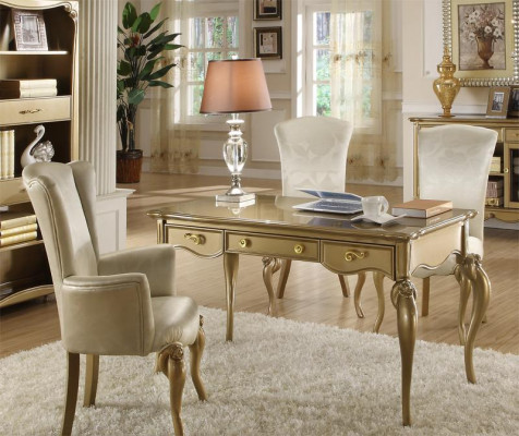 Office set, desk furniture, wood desk ensemble, armchair, baroque rococo, 2-piece.