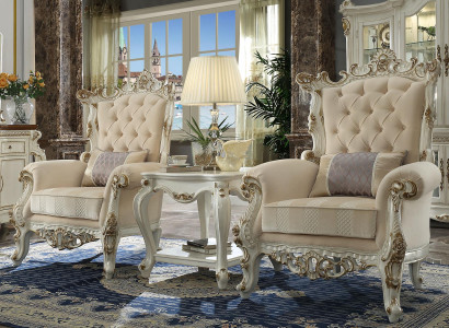 Throne Armchair Royal Upholstered 1 Seater Antique Style Chairs Beige Wood Baroque