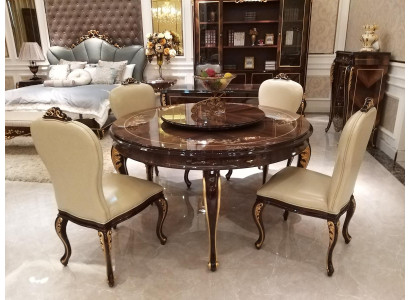 Round dining table 6 chairs chair dining room complete decor set Baroque