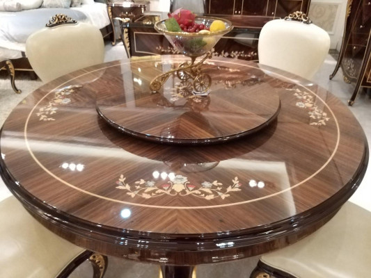 Round dining table 6 chairs chair dining room complete decor set Baroque