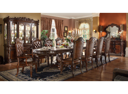 Luxurious Baroque Style Dining Room Set Designer Dining Table with Brown Chesterfield Chairs