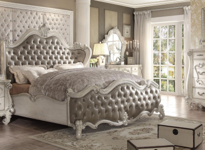Classic bedroom set: bed, nightstand, dresser, mirror, 5 pieces.