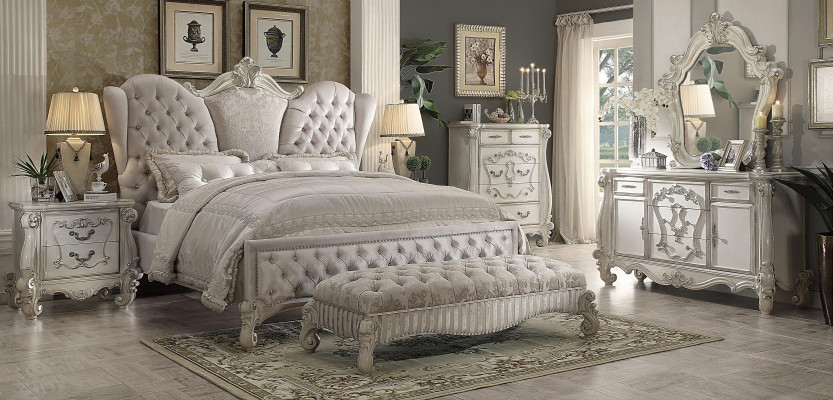 Design bedroom 6-piece: bed, 2x bedside table, stool, dresser, mirror