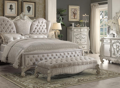 Design bedroom 6-piece: bed, 2x bedside table, stool, dresser, mirror