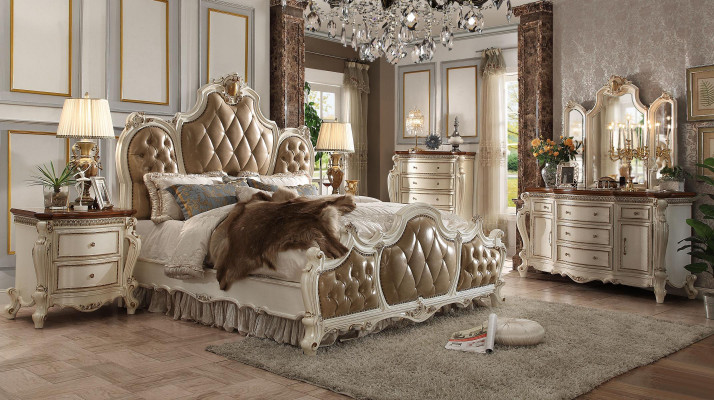 Bedroom set bedside tables bed 5-piece Rococo Baroque antique style wood bed
