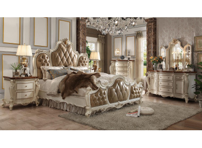 Bedroom set bedside tables bed 5-piece Rococo Baroque antique style wood bed