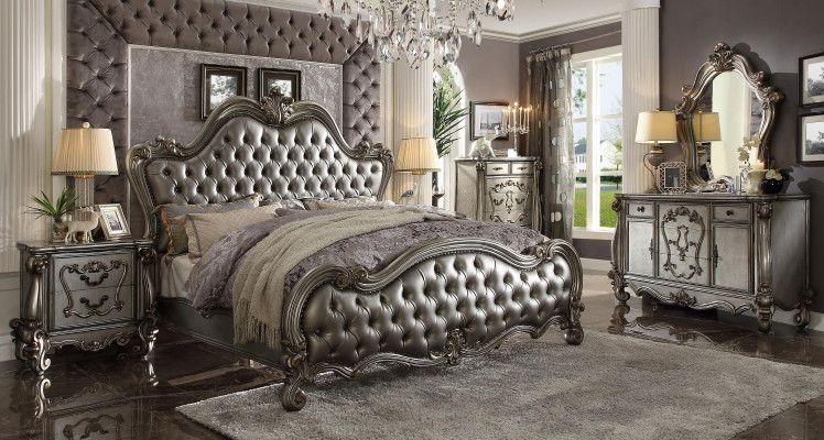 Classic furniture bedroom set bed nightstand dresser mirror 5-piece set.