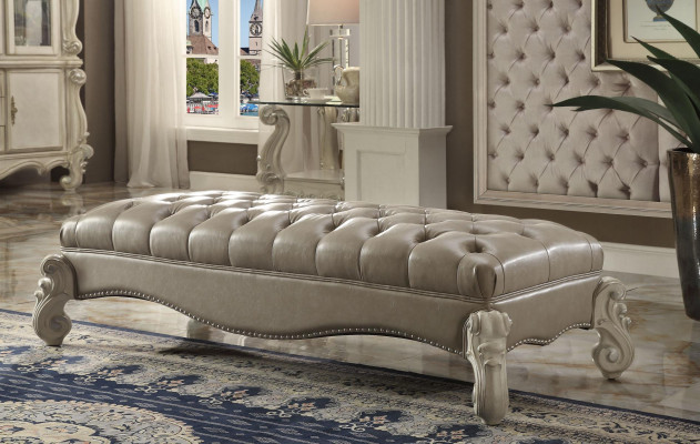 Stool Side Chaise Lounge Footstool Chesterfield Leather Ottoman Baroque Rococo