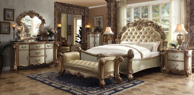 Bedroom set complete furniture nightstands dresser bed 7-piece wood