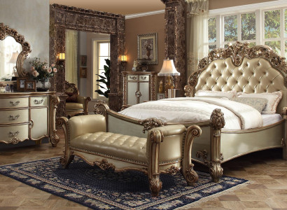 Bedroom set complete furniture nightstands dresser bed 7-piece wood