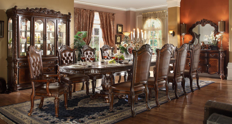 Dining room furniture set, display cabinet, table, 10 chairs, dresser, mirror, baroque style.