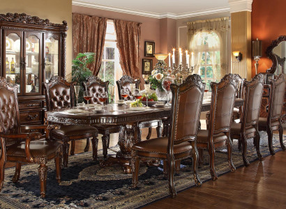 Dining room furniture set, display cabinet, table, 10 chairs, dresser, mirror, baroque style.