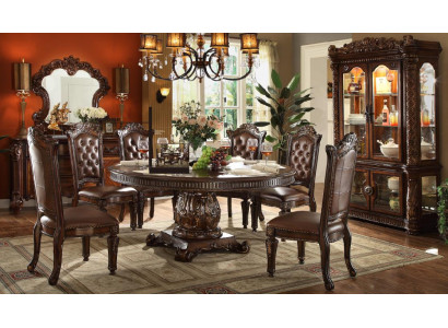 Classic Baroque Furniture Designer Round Wood Dining Table Chesterfield Chairs Chest of Drawers
