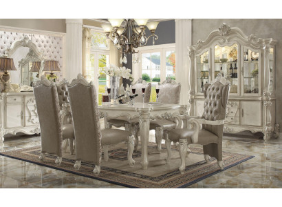White dining room set designer ensemble dining table chairs sideboard mirror
