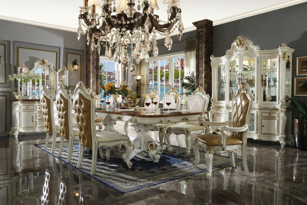 Classic Beige Dining Room Set Luxury Dining Table 8x Chesterfield Chairs 11-piece Set