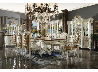 Classic Beige Dining Room Set Luxury Dining Table 8x Chesterfield Chairs 11-piece Set