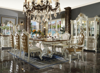 Classic Beige Dining Room Set Luxury Dining Table 8x Chesterfield Chairs 11-piece Set