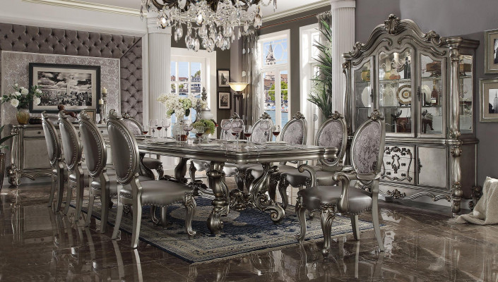 Dining table with 10 chairs, dining room set, wooden table 11-piece, Baroque.