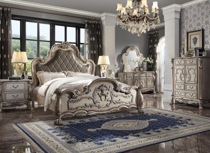 Complete set bedroom royal baroque bed dressing table bedside table 6 pieces.