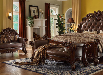 Bedroom leather bed nightstands 5-piece complete set beds wood