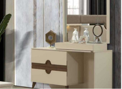 Beige vanity table with mirror bedroom furniture design console new