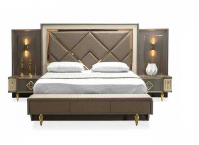Luxury 3-piece bedroom set bed and 2x bedside tables design textile 3-piece sets