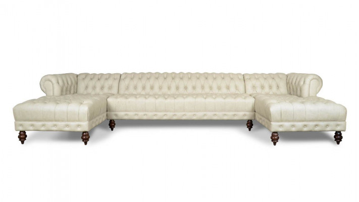 Chesterfield Couch U-shaped Sofa Classic Leather Living Area Sectional Sofa - 366