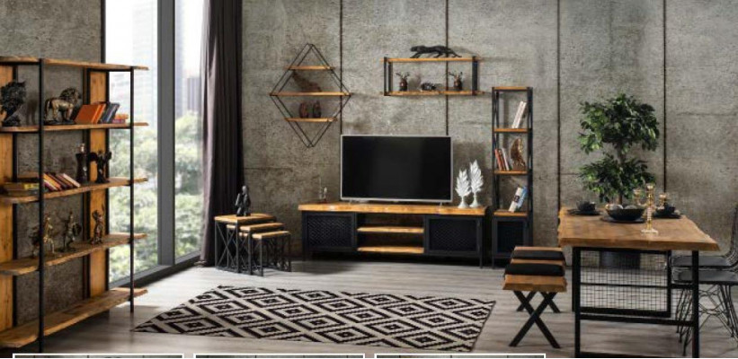 Pioneer Era Furniture Cabinet Sideboard Wood RTV Lowboard Shelf 3-Piece Set