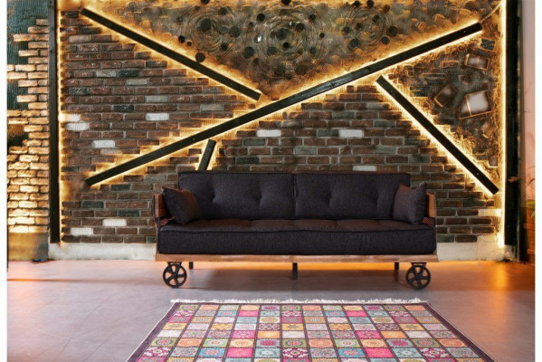 Black fabric couch on wheels loft design with wooden corpus sofa furniture