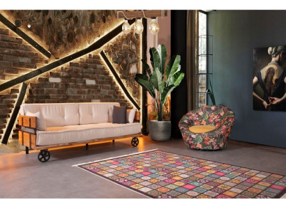 Three-seater Gründerzeit sofa couch loft design seat cushion beige fabric textile