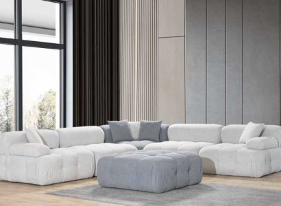 Living room L-shaped white sofa corner sofa modern couch + stool luxury furniture