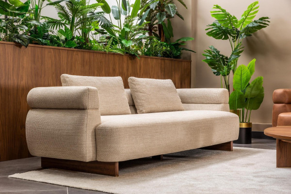 Three-seater sofa, 3-seater couch, upholstered sofa, beige fabric sofa, modern