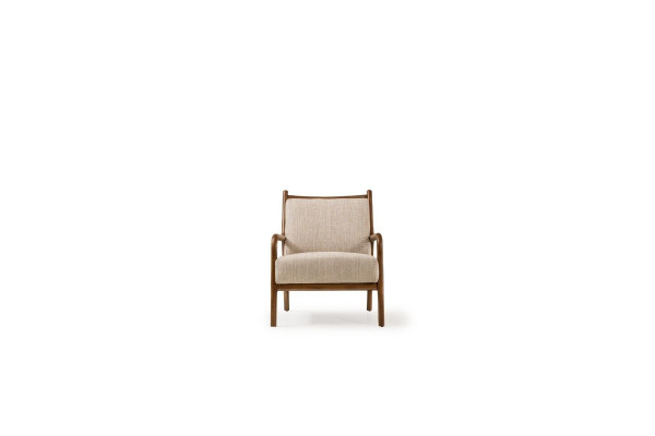 Armchair wing chair living room seat single-seater fabric armchair beige wood