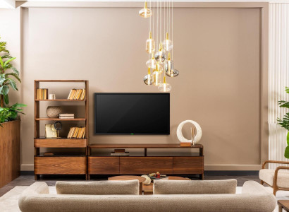 Wall unit TV stand bookshelves RTV lowboard sideboard brown wood set