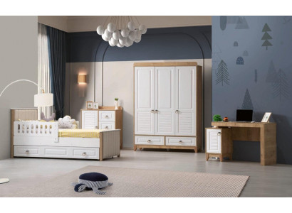 Luxury children's room set consists of bed, wardrobe, dresser, table, 4-piece.