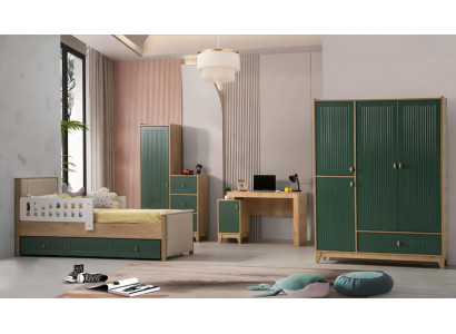Children's room set consists of bed + two wardrobes + desk, 4-piece set.