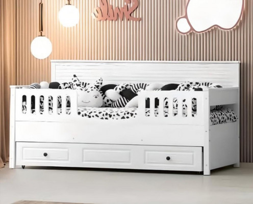 Bed Kids' Bed Wooden Bed Functional Bed Extendable Wood White New