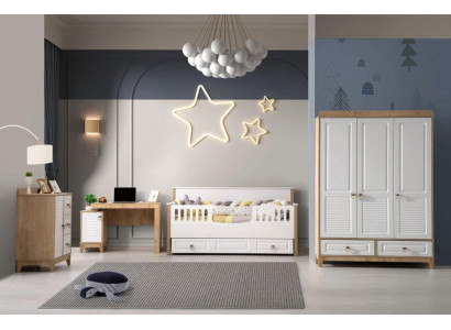 Children's room set bed wardrobe dresser desk white 4-piece