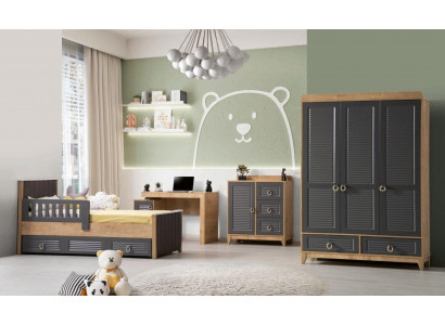 Complete Children's Furniture Kid's Bed Wood Furniture Set 4-piece Children's Room Gray